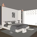 Modern Bedroom Interior Design With Bed Geometric Wall Art Large Windows And Gray Rug