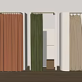 Clothing Store Curtain Display Featuring Orange Green Beige Fabrics And Decorative Plant