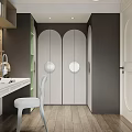 Tatami Bedroom Interior With Built in Shelves Desk Chair Window Blinds And Decorative Items