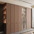 Modern Wooden Wardrobe Design with Glass Door Section Metal Handles and Built in Storage Compartments