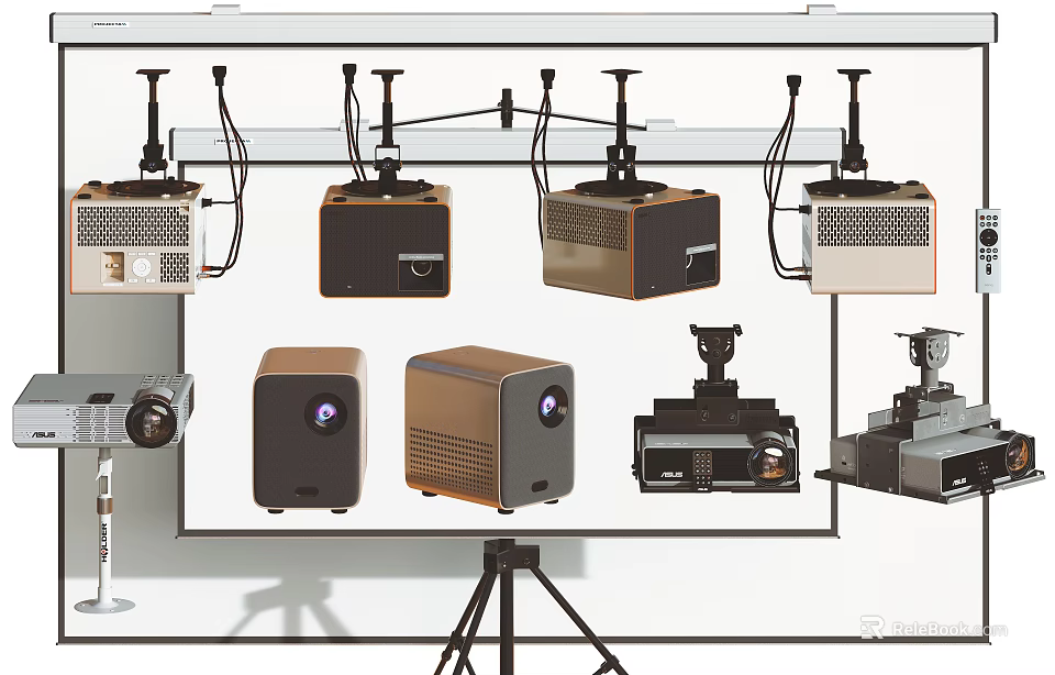 Modern Projector Monitoring Devices Featuring Various Design Models And Tripod Stands 3d model 