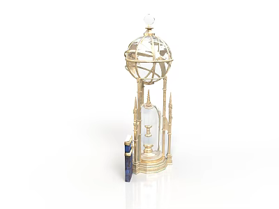 Golden Architectural Model with Spherical Top Intricate Design and Decorative Spires 3d model