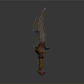 3D Rendered Decorative Weapon With Intricate Metal Blade And Wooden Handle Design