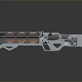 Military Weapon 3D Model With Long Barrel And Blue Red Mechanical Components