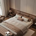 Modern Double Bed Interior With Brown Headboard Pillows Comforter Nightstands And Table Lamp 3d model
