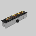 Modern Linear Fireplace Design With Burning Flames And Black Stones