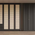 Modern Wardrobe Design With Rattan Panel Doors Black Cabinet Doors And Drawers
