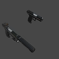 Tactical Weapons Display with Rifle and Pistol Featuring Scope Suppressor and Orange Stripes