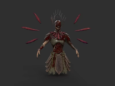 Skeleton Warrior Character With Spiked Crown Red Blades And Ornate Armor 3d model