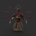 Skeleton Warrior Character With Spiked Crown Red Blades And Ornate Armor