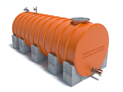 Industrial Equipment Orange Storage Tank With Concrete Base Valves And Storage Compartments 3d model