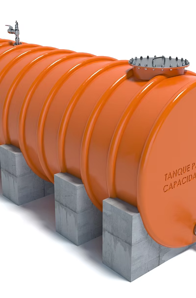 Industrial Equipment Orange Storage Tank With Concrete Base Valves And Storage Compartments 3d model
