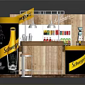 Vimto Drink Stall Featuring Wooden Counter Yellow Containers Beverages And High Stool
