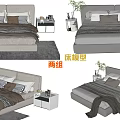 Modern Double Bed Interior With Stylish Bedding Pillows And Side Nightstand 3d model
