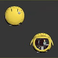 Futuristic Yellow Robots In Sci-Fi Scene With Open Compartment And Internal Components