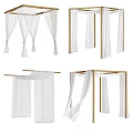 Elegant White Bed Canopy Design With Wooden Frame And Hanging Curtain