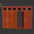 Vibrant Red Storage Cabinet with Multiple Doors One Door Open and Small Top Windows