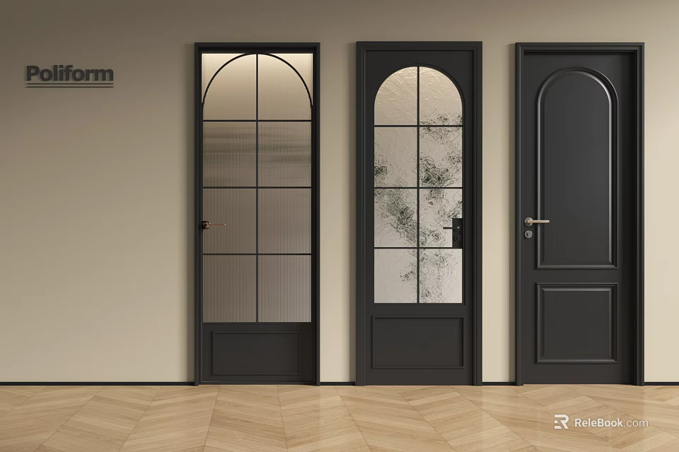 Modern Black Swing Doors Featuring Glass Panels And Solid Design Options For Home Interior 3d model 