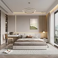 Modern Minimalist Bedroom Interior Design With Platform Bed Bookshelf Area Rug And Scenic Window