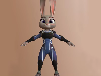 Rabbit Character Wearing Blue Uniform With Black Arm Guards In Standing Pose Outstretched Arms 3d model