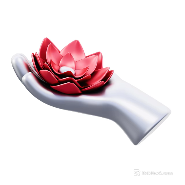Beautiful Red Lotus Flower Held in White Hand on White Background 3d model 