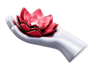 Beautiful Red Lotus Flower Held in White Hand on White Background 3d model
