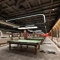 Modern Billiard Room Interior With Pool Tables And Stylish Ceiling Lighting 3d model