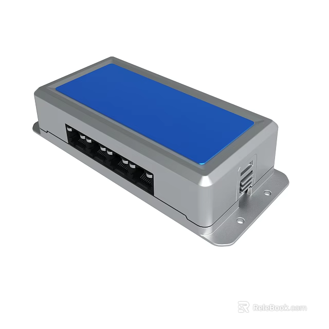 Silver Electronic Device With Blue Panel Multiple Ports And Heat Dissipation Design 3d model 