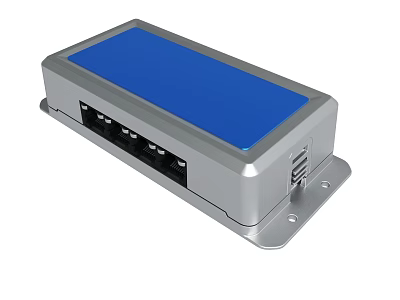 Silver Electronic Device With Blue Panel Multiple Ports And Heat Dissipation Design 3d model
