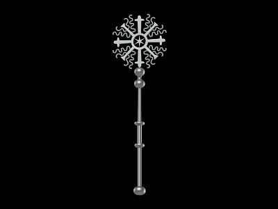 Intricate Carved Patterns On Metal Scepter With Decorative Top And Base 3d model