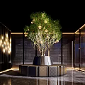 Public Chair in Modern Indoor Space with Central Decorative Tree Circular Metal and Leather Design