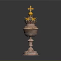 Elegant Decorative Household Container With Golden Top Silver Base And Intricate Carvings