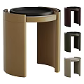 Modern Leather Bedside Table With Round Top In Beige Brown Dark Green And Gray