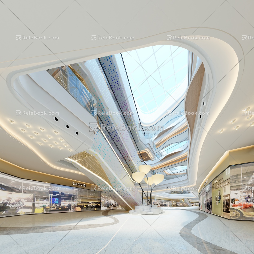 Commercial atrium of modern shopping mall 3d model