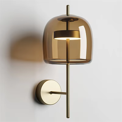 Modern Stylish Wall Lamp with Brown Glass Shade and Gold Metal Frame 3d model