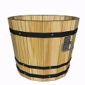 Elegant Wooden Bathtub With Natural Wood Texture And Metal Straps Handles