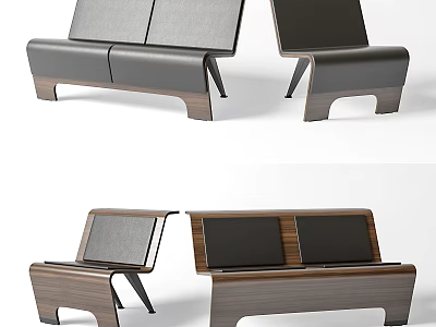 Modern Public Chair Design With Wooden Frame And Leather Seats For Public Areas 3d model