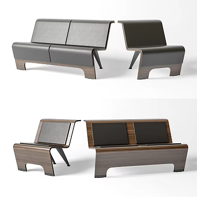 Modern Public Chair Design With Wooden Frame And Leather Seats For Public Areas 3d model