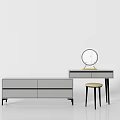 Modern Minimalist Dressing Table with Gray Cabinet Round Mirror and Stool 3d model