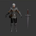 Woman in Detailed Fantasy Warrior Armor with Red Hilted Sword