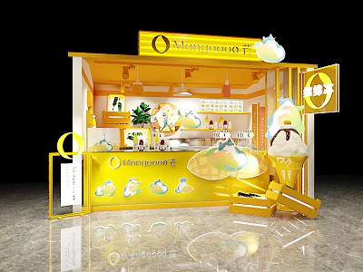 Lehuanpinguo Yellow Milk Tea Shop With Ice Cream Display Beverage Counter And Decorative Plants 3d model