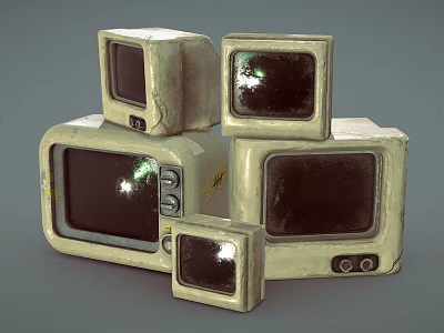 Vintage Old Televisions Stacked In Various Sizes With Aged Appearance 3d model