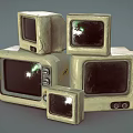 Vintage Old Televisions Stacked In Various Sizes With Aged Appearance