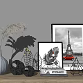 Modern Decorative Ornament Combination With Vase Metallic Leaf Sculpture Frames And Black Spherical Ornaments