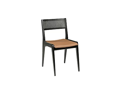 Stylish Dining Chair With Black Frame Woven Backrest And Brown Padded Seat 3d model