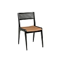 Stylish Dining Chair With Black Frame Woven Backrest And Brown Padded Seat