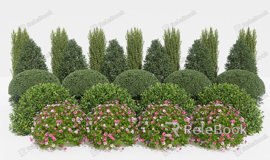 Modern shrub ball shrub tree green plant combination artificial construction green plant green belt flower bed grass plant fence combination plant yard wall combination model