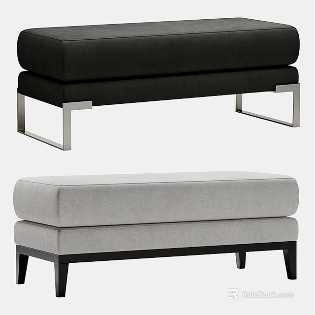 Modern Two Tone Upholstered Sofa Bench With Black Gray Cushion And Metal Legs 3d model 