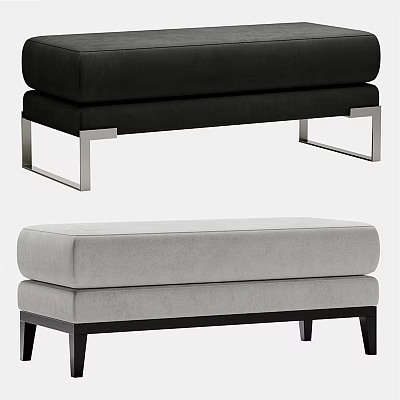 Modern Two Tone Upholstered Sofa Bench With Black Gray Cushion And Metal Legs 3d model