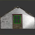Small Stone Cottage Model With Red Door Green Window And Gray Roof
